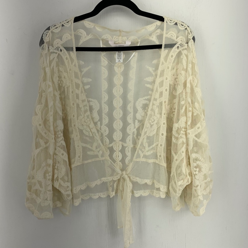 Floral Lace Tie Front Kimono Cardigan One Size Boho Mesh Sheer Coquette Fairy